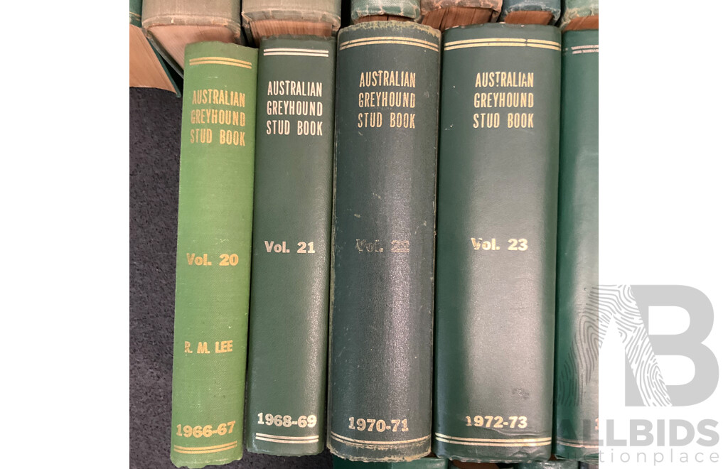 Large Collection of Hardcover Volumes of THE AUSTRALIAN & NEW ZEALAND GREYHOUND STUD BOOK - Lot of 35