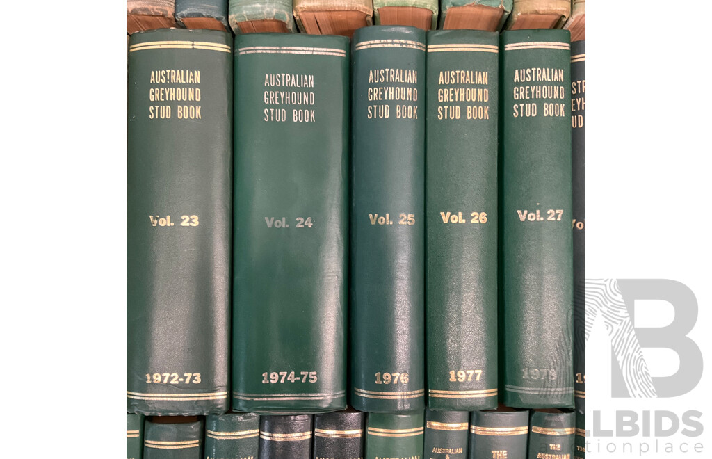 Large Collection of Hardcover Volumes of THE AUSTRALIAN & NEW ZEALAND GREYHOUND STUD BOOK - Lot of 35