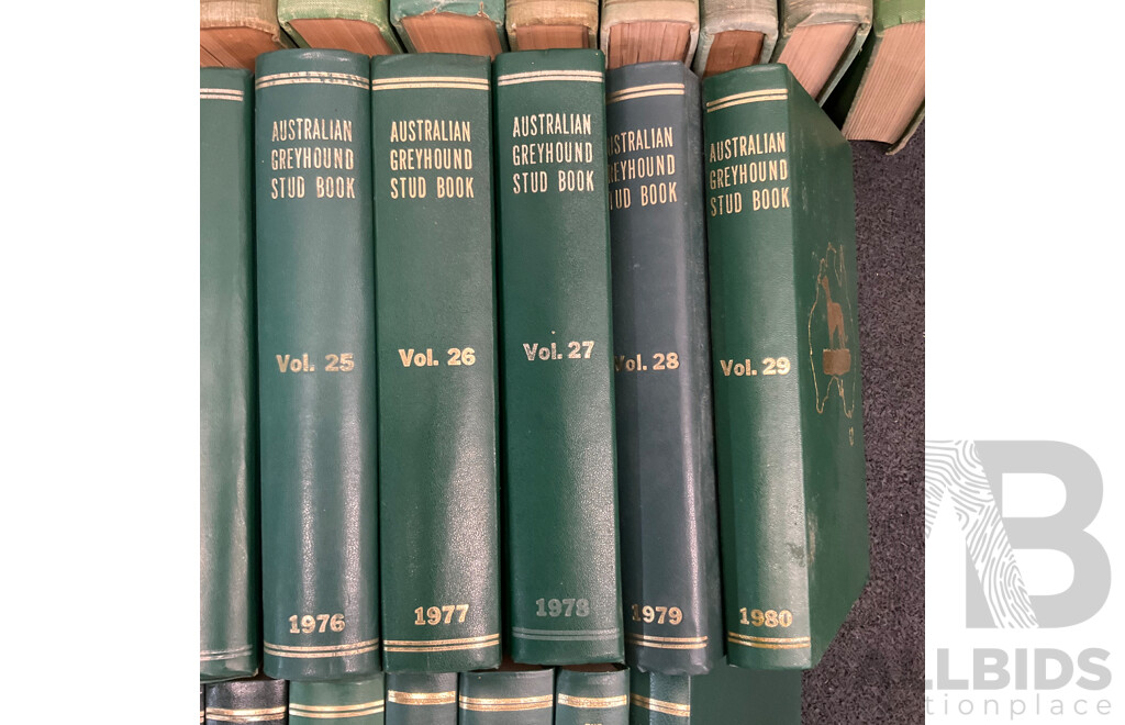 Large Collection of Hardcover Volumes of THE AUSTRALIAN & NEW ZEALAND GREYHOUND STUD BOOK - Lot of 35
