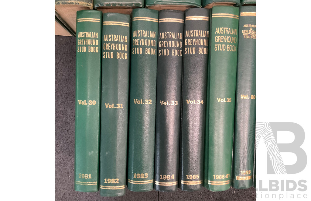 Large Collection of Hardcover Volumes of THE AUSTRALIAN & NEW ZEALAND GREYHOUND STUD BOOK - Lot of 35