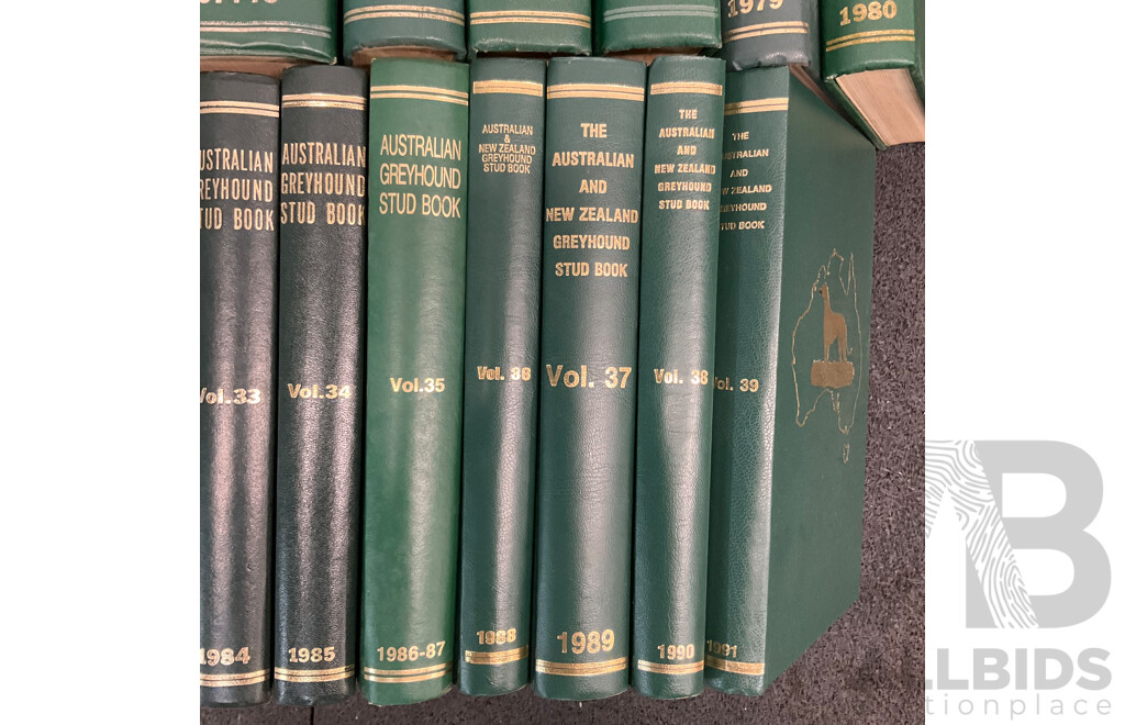 Large Collection of Hardcover Volumes of THE AUSTRALIAN & NEW ZEALAND GREYHOUND STUD BOOK - Lot of 35