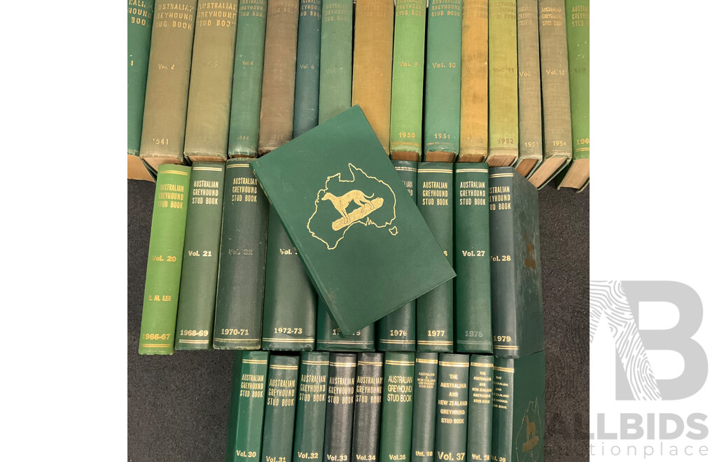 Large Collection of Hardcover Volumes of THE AUSTRALIAN & NEW ZEALAND GREYHOUND STUD BOOK - Lot of 35