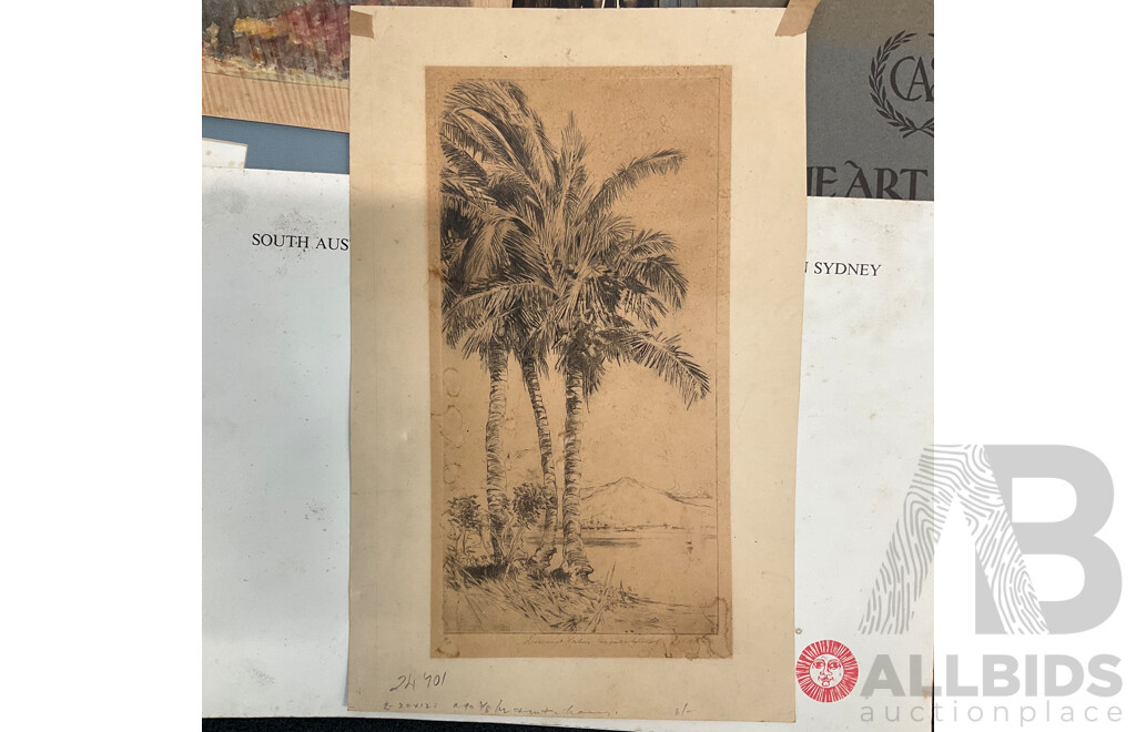 Assorted Vintage Pencil and Ink Sketches, Landscape Watercolour Paintings and Other