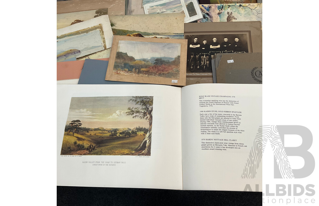 Assorted Vintage Pencil and Ink Sketches, Landscape Watercolour Paintings and Other