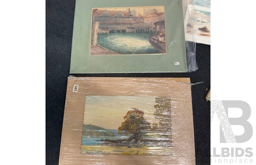 Assorted Vintage Pencil and Ink Sketches, Landscape Watercolour Paintings and Other