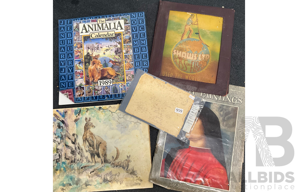 Assorted Vintage Pencil and Ink Sketches, Landscape Watercolour Paintings and Other