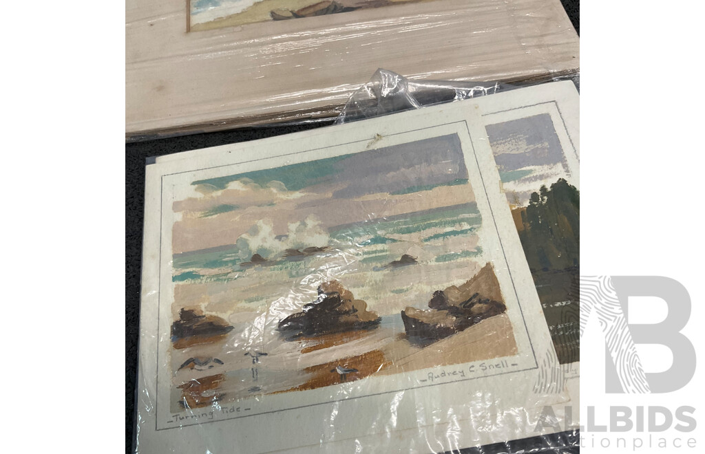Assorted Vintage Pencil and Ink Sketches, Landscape Watercolour Paintings and Other