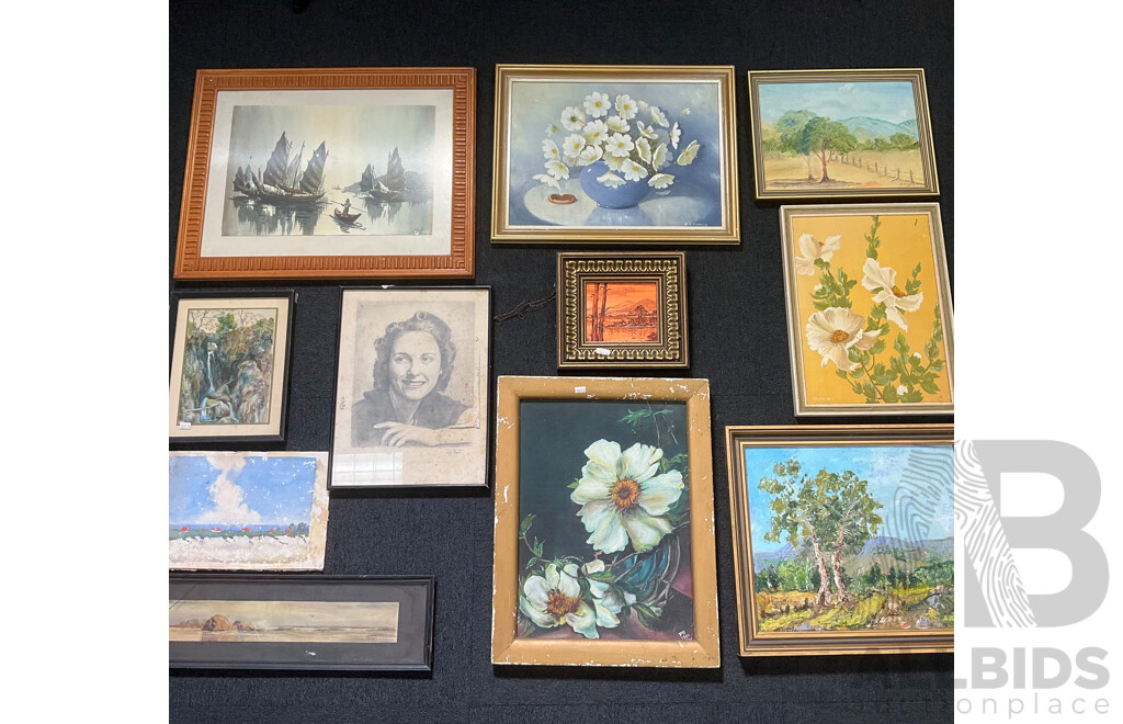 Assorted Framed Paintings - Mixed Media on Board - Lot of 11