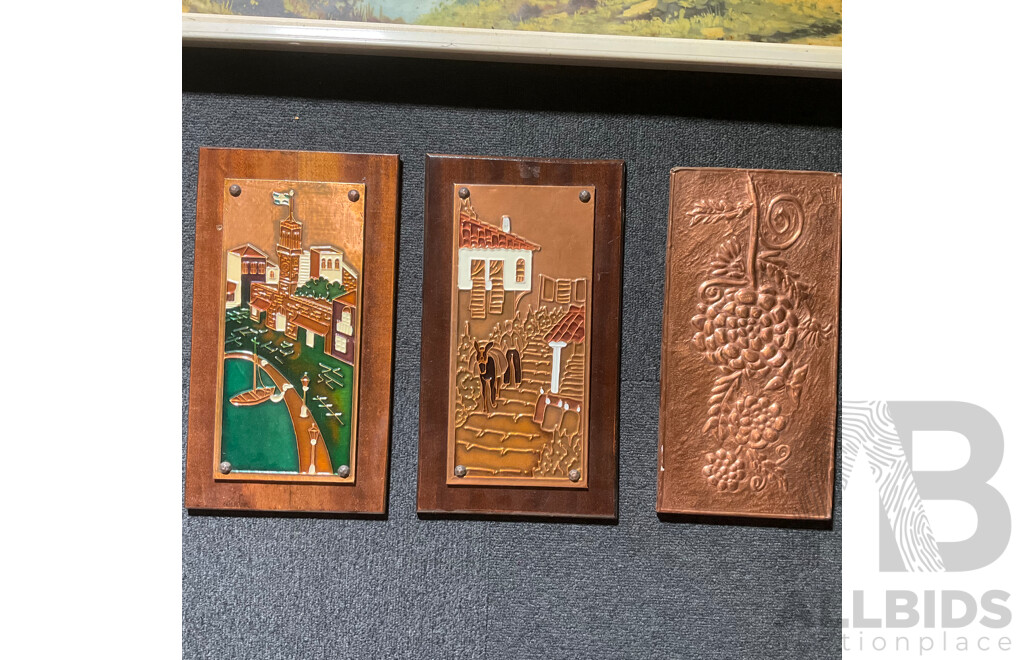 Assorted Framed Vintage Prints and Metal Wall Plaques - Lot of 9