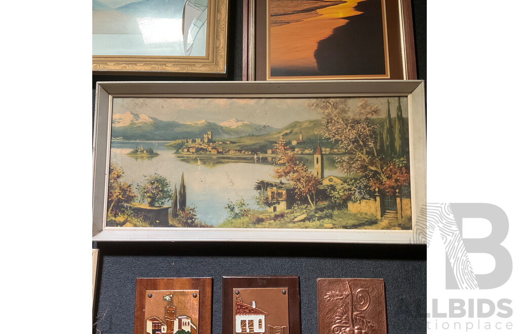 Assorted Framed Vintage Prints and Metal Wall Plaques - Lot of 9