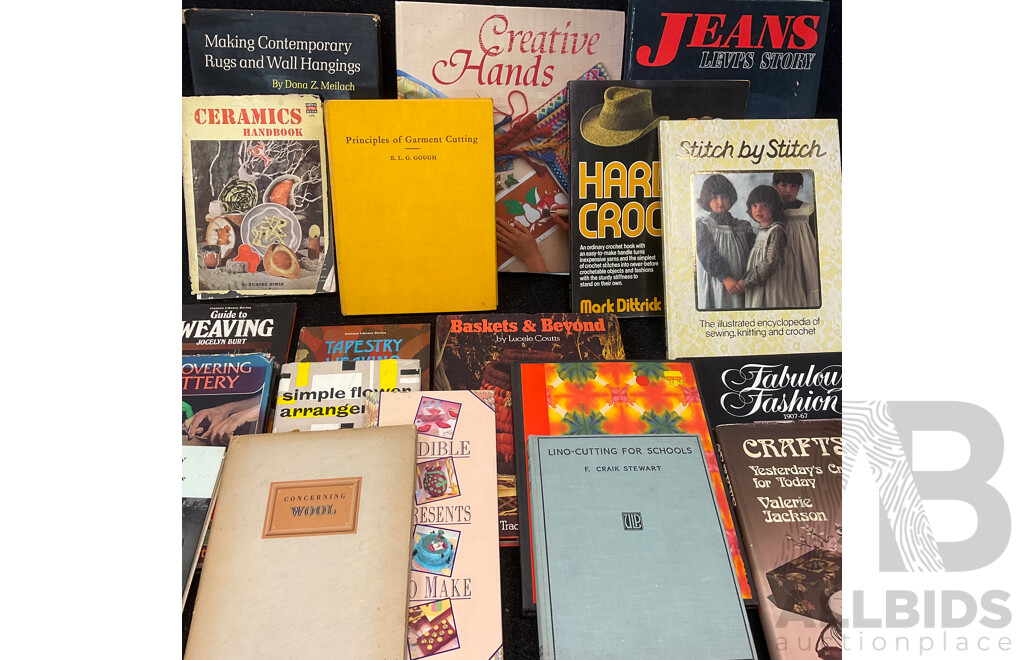 Collection of Vintage Crafts Books Focused on Sewing, Knitting, Ceramics, Weaving and Others