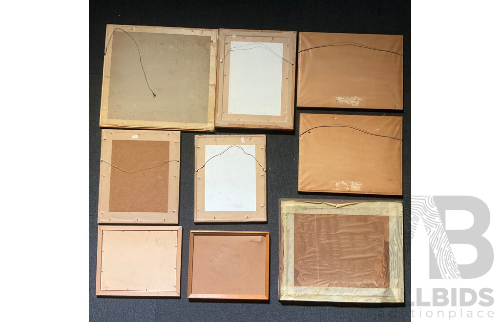 Assorted Vintage Chromolithographs and Two Artworks by Jack Montgomery ''Jerilderie Building'' and ''Brick Cottage Bourke NSW''  Mixed Media Watercolour  - Lot of 8