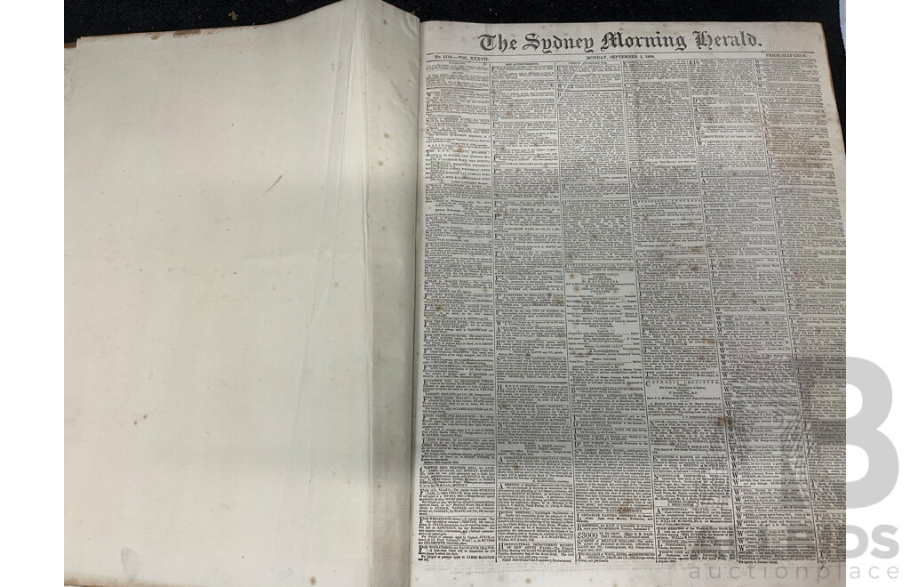 Antique Bound Volume of the Sydney Morning Herald, September - December, 1856