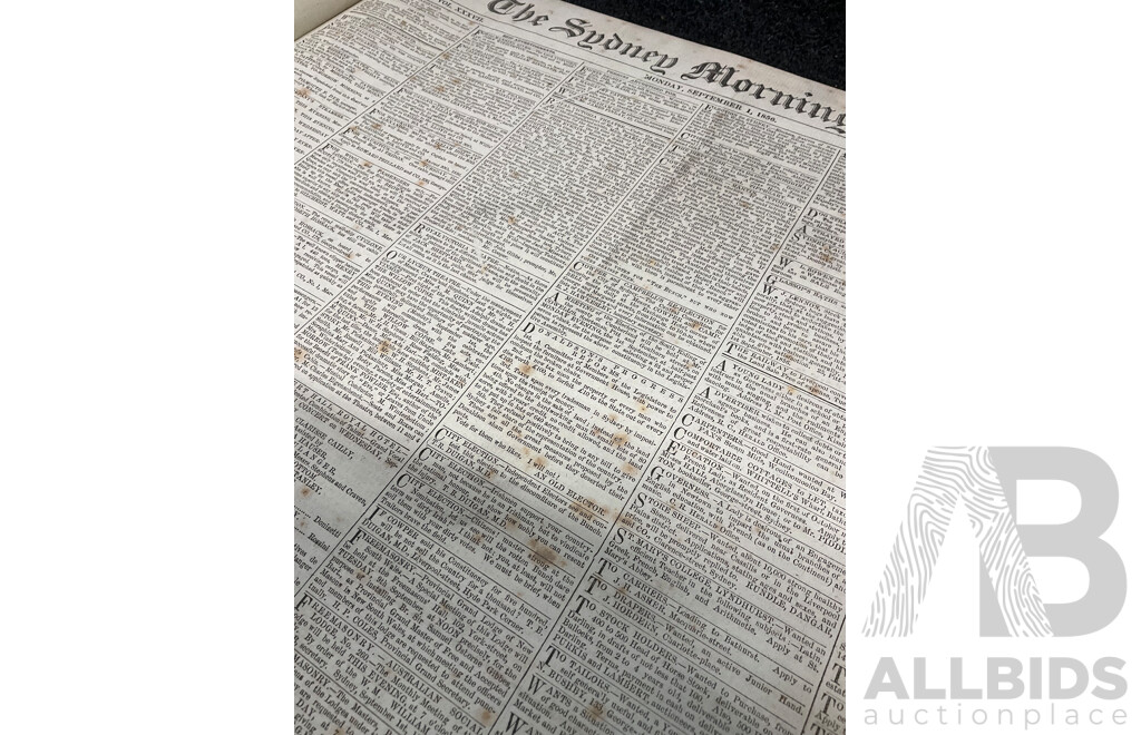 Antique Bound Volume of the Sydney Morning Herald, September - December, 1856
