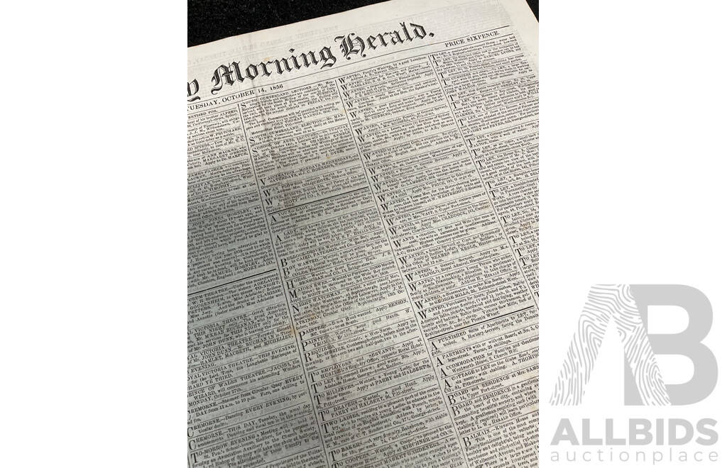 Antique Bound Volume of the Sydney Morning Herald, September - December, 1856