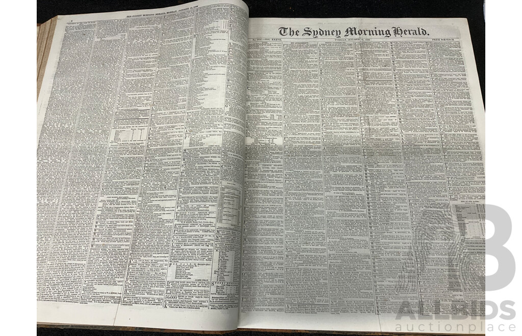 Antique Bound Volume of the Sydney Morning Herald, September - December, 1856