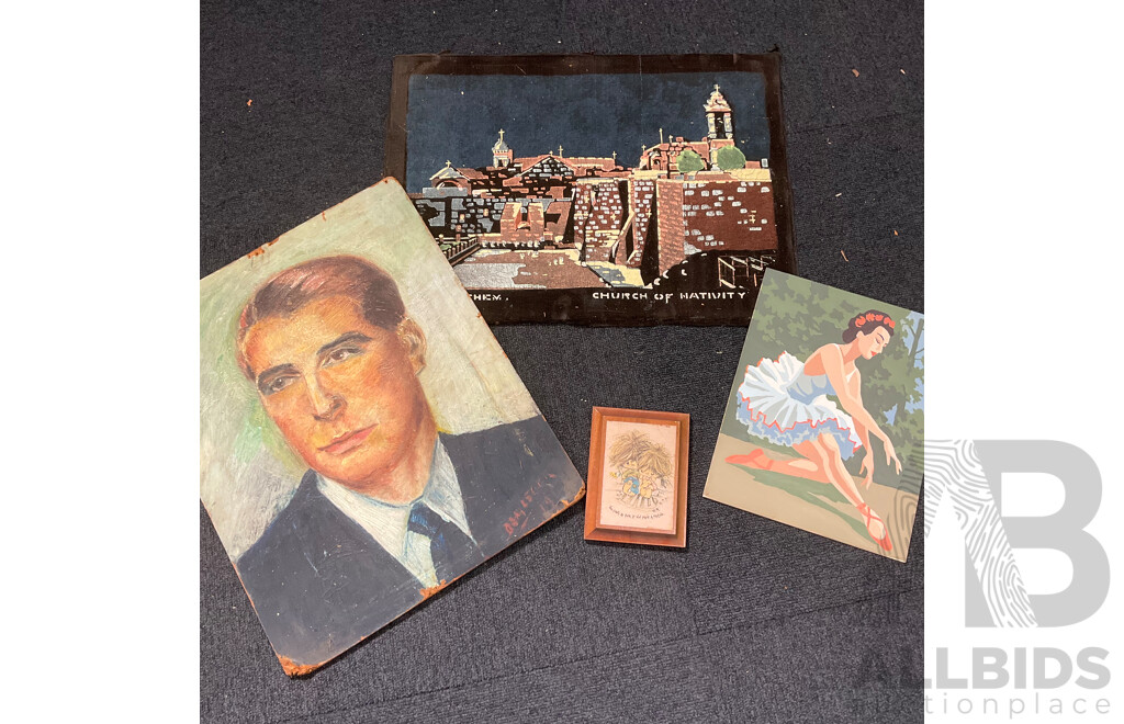 Collection of Vintage Artworks, Paintings, Prints and Photographs, Including Photograph of the Mascot Rugby League Football Club From 1922