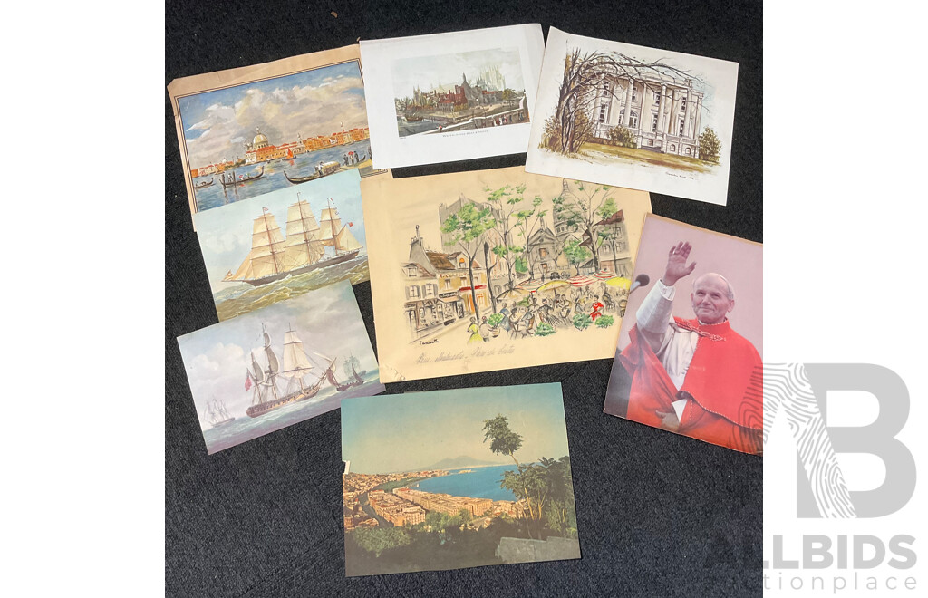 Collection of Vintage Artworks, Paintings, Prints and Photographs, Including Photograph of the Mascot Rugby League Football Club From 1922