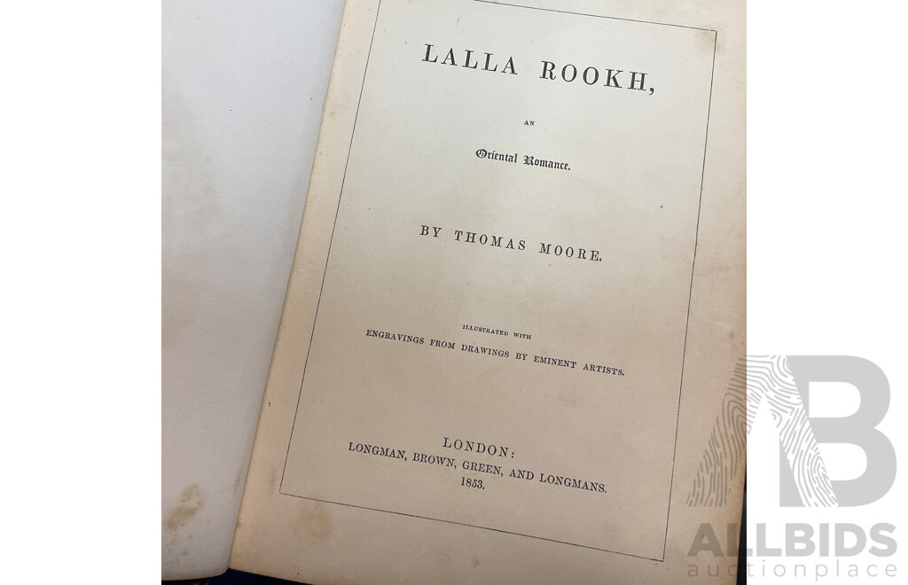 1853 Hardcover  LALLA ROOKH by Thomas Moore