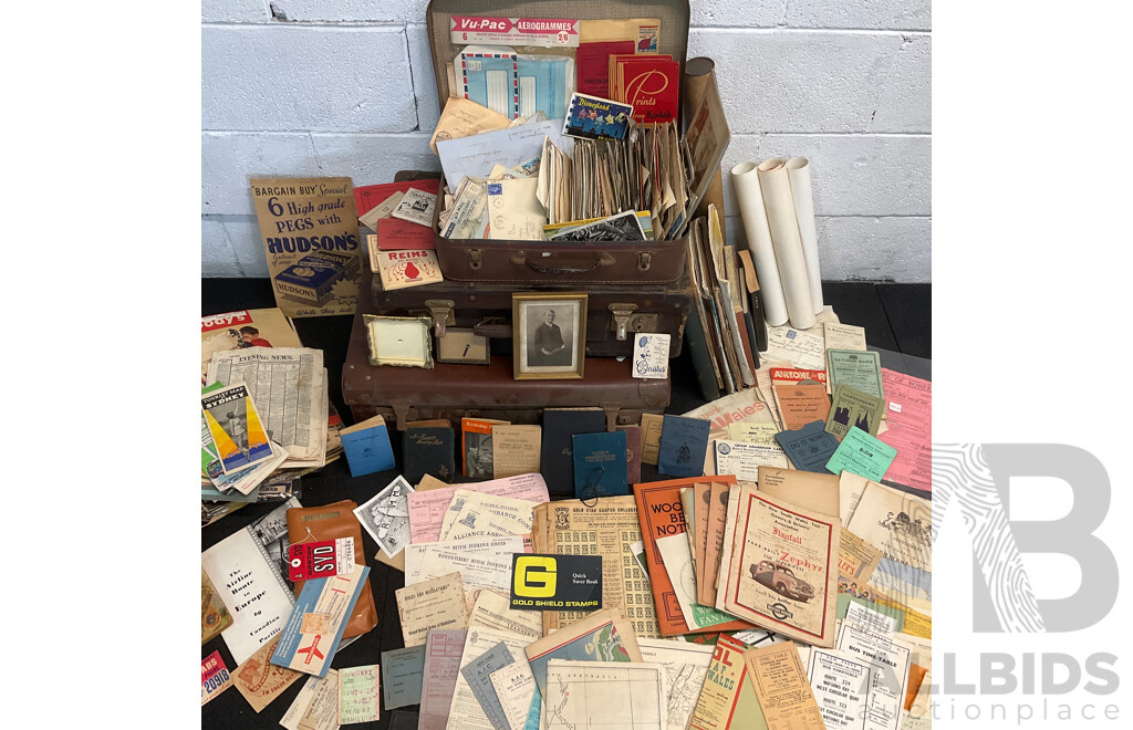Collection of Vintage Ephemera and Personal Memorabilia, Including Postcards, Letters, Maps, Utility Bills, Bus Timetables, Newspapers, Magazines, Manuals, Photos and More