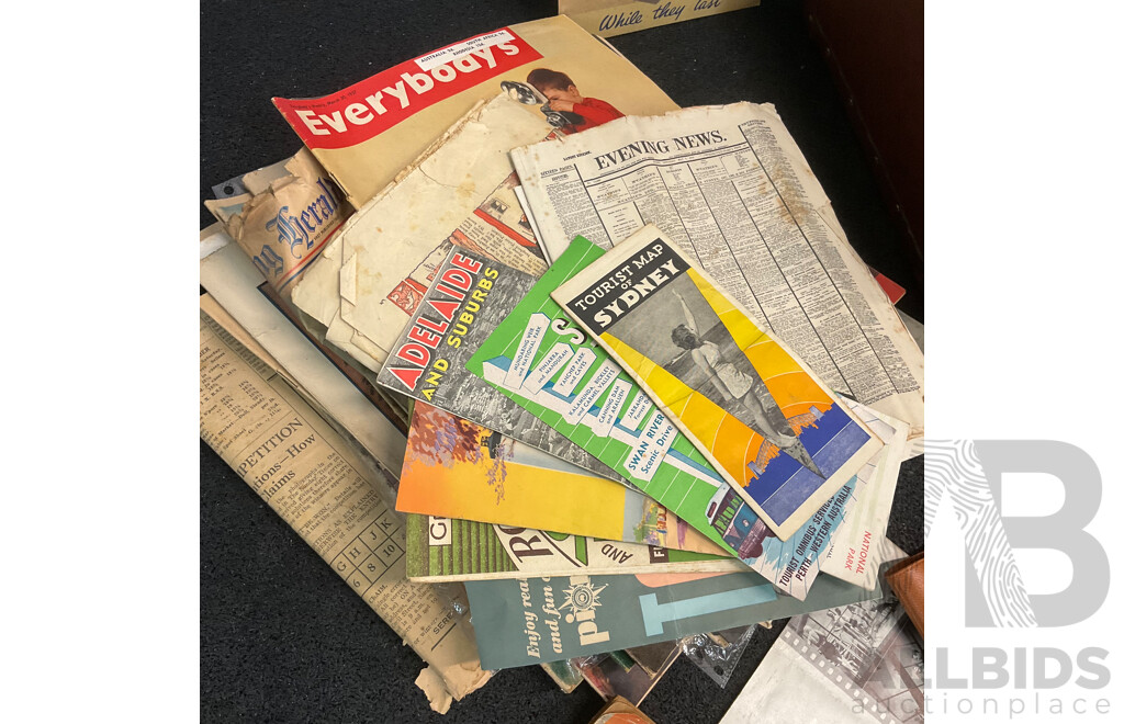 Collection of Vintage Ephemera and Personal Memorabilia, Including Postcards, Letters, Maps, Utility Bills, Bus Timetables, Newspapers, Magazines, Manuals, Photos and More