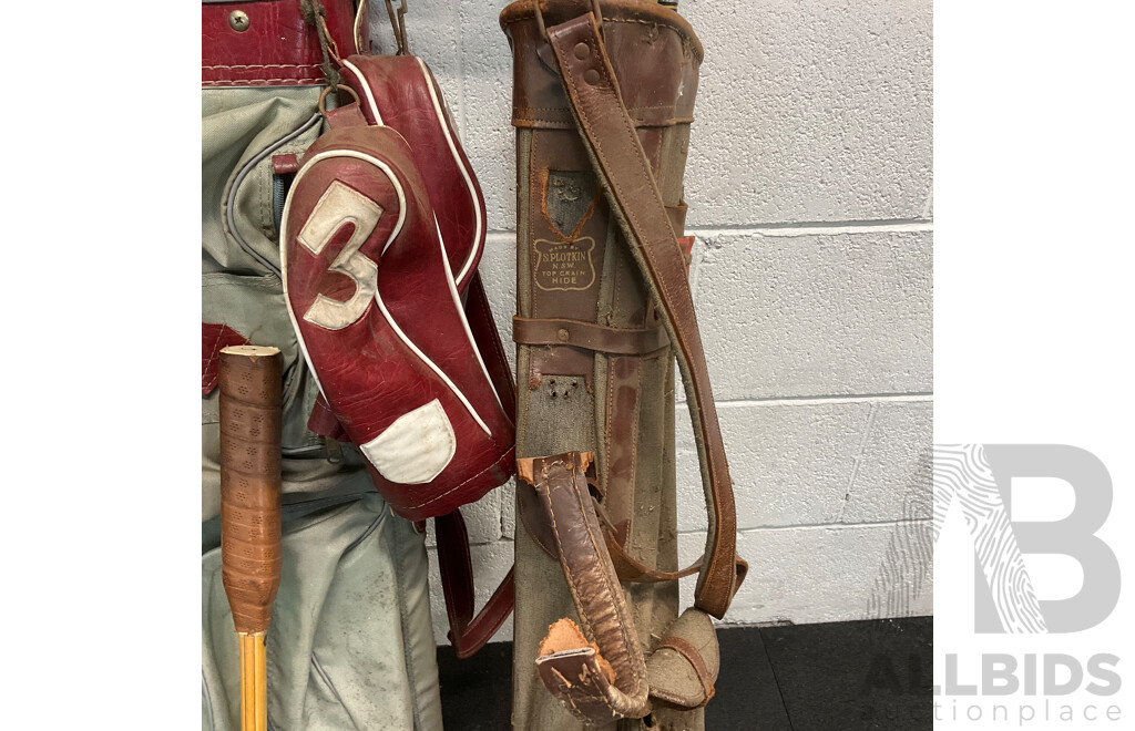 Collection of Vintage Golf Clubs, Tennis Racket and Auto Sun Deflector
