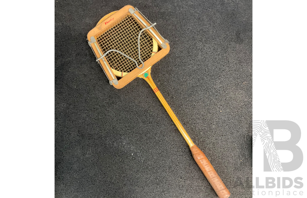 Collection of Vintage Golf Clubs, Tennis Racket and Auto Sun Deflector