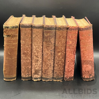 HISTORY of ENGLAND in the Eighteenth Century by William Edward Hartpole Lecky, Published by Longmans & Co., Volumes II to VIII - Lot of 7