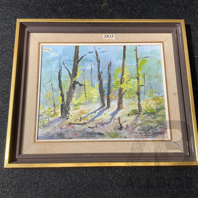J. Lindsay Sever ''Sunny Woodland''  Oil on Board, 42 X 50 Cm (frame)