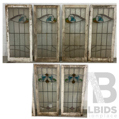 Matching Set of Six Leadlight Windows