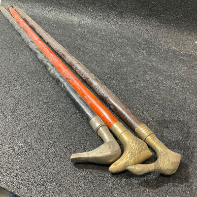 Vintage Bird Shaped Handles Wooden Walking Sticks  - Lot of 3