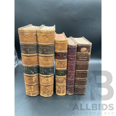 Assorted Antique Books, Including Faiths of the World. Vol I and II, Newtown's Works, the Argosy and Traite De Medicine Operatiore - Lot of 5