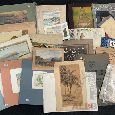 Assorted Vintage Pencil and Ink Sketches, Landscape Watercolour Paintings and Other