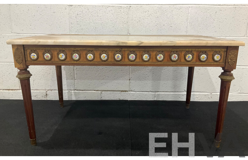 Louis XVI Style Walnut Coffee Table with Onyx Top