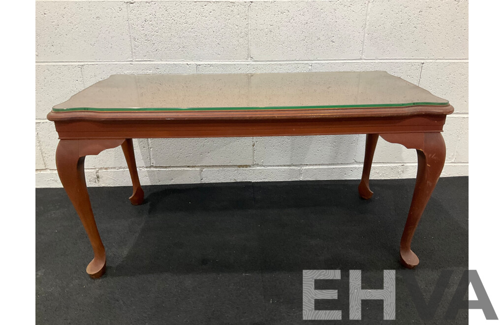 Queen Anne Style Mahogany Coffee or Side Table with Glass Top