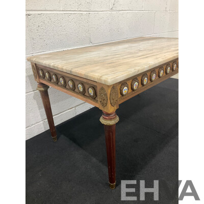 Louis XVI Style Walnut Coffee Table with Onyx Top