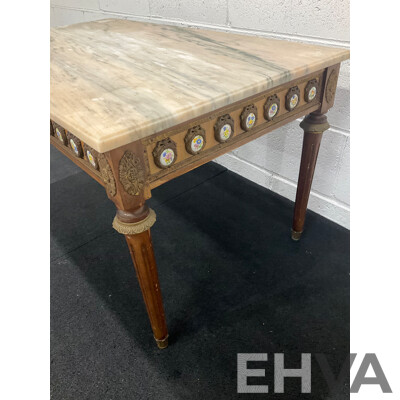 Louis XVI Style Walnut Coffee Table with Onyx Top