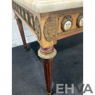 Louis XVI Style Walnut Coffee Table with Onyx Top