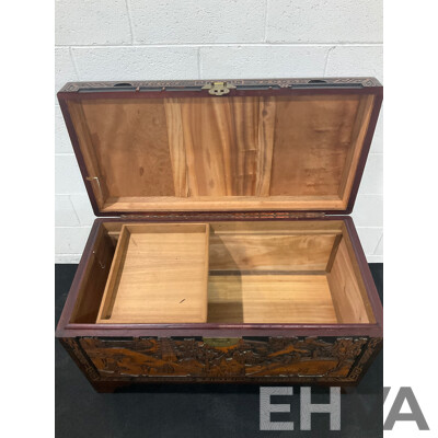 Large Antique Chinese Carved and Inlaid Wooden Chest