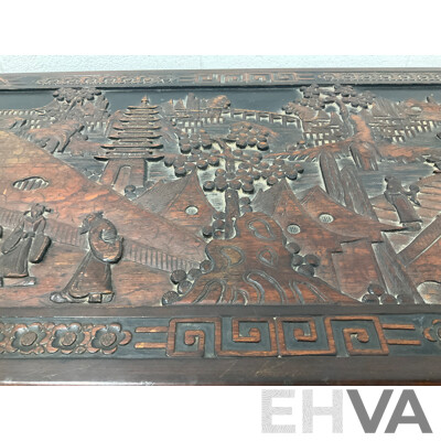 Large Antique Chinese Carved and Inlaid Wooden Chest