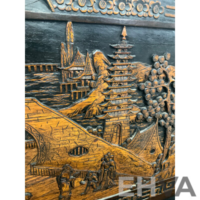 Large Antique Chinese Carved and Inlaid Wooden Chest