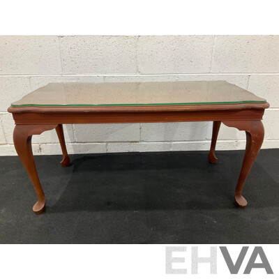 Queen Anne Style Mahogany Coffee or Side Table with Glass Top