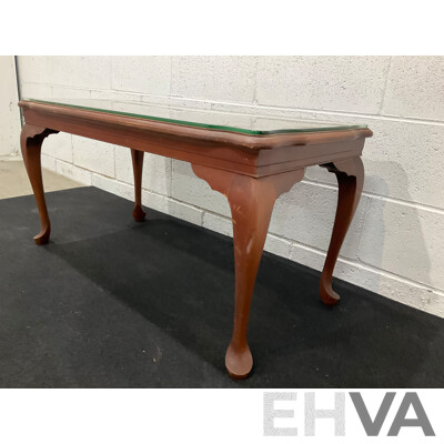 Queen Anne Style Mahogany Coffee or Side Table with Glass Top
