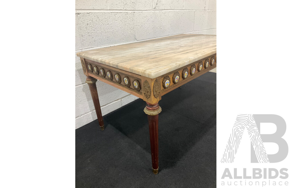 Louis XVI Style Walnut Coffee Table with Onyx Top