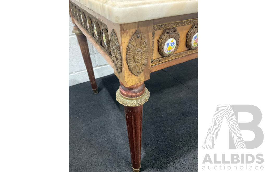 Louis XVI Style Walnut Coffee Table with Onyx Top