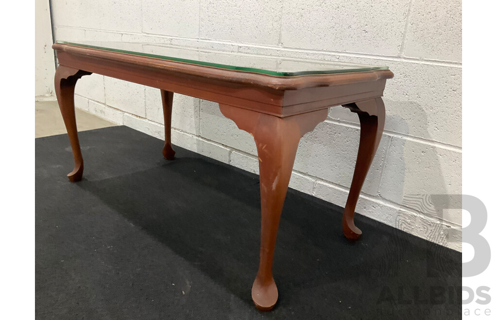 Queen Anne Style Mahogany Coffee or Side Table with Glass Top