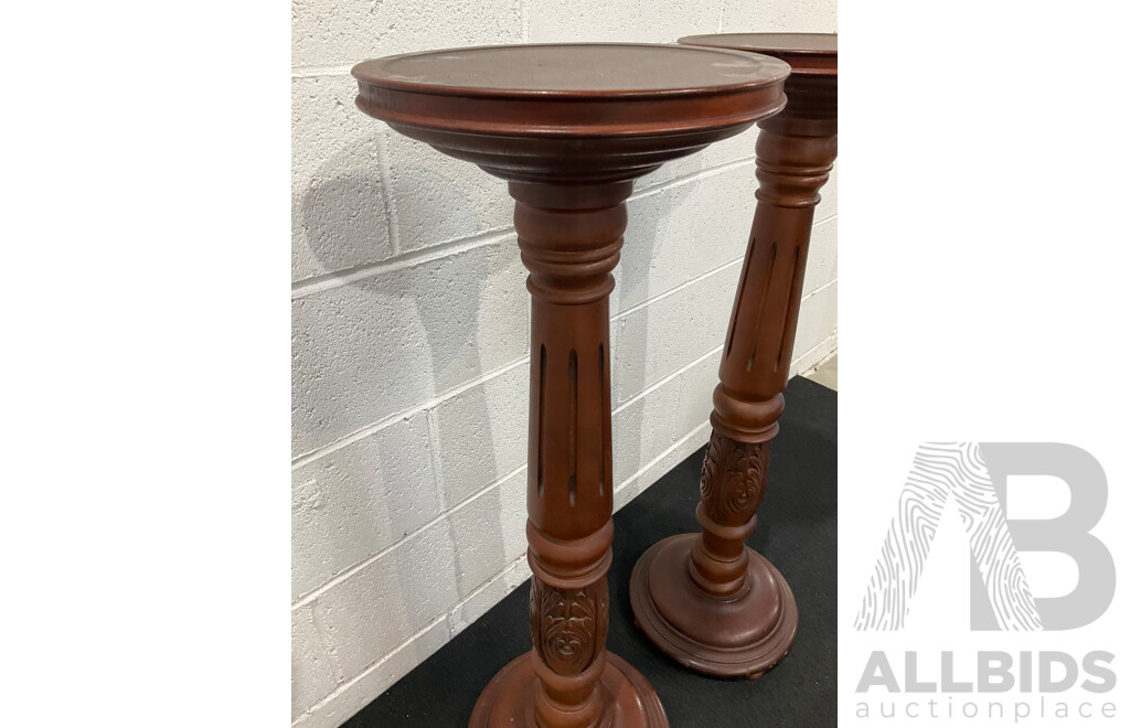 Pair of Turned and Carved Mahogany Pedestals