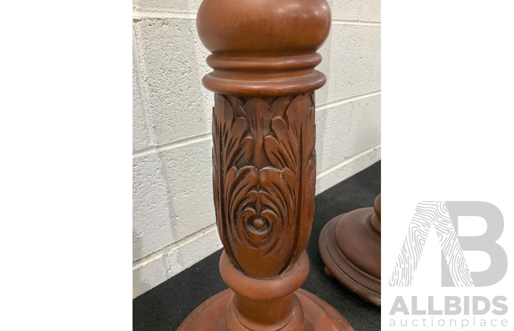 Pair of Turned and Carved Mahogany Pedestals