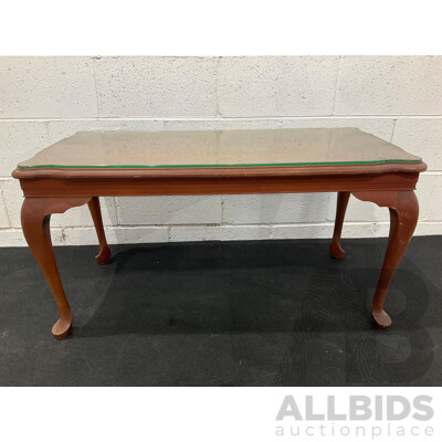 Queen Anne Style Mahogany Coffee or Side Table with Glass Top