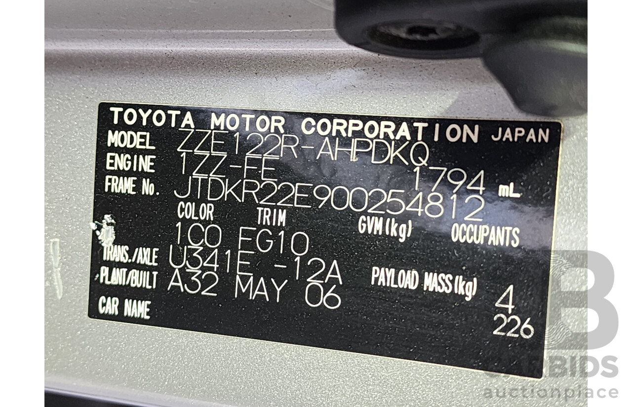 5/2006 Toyota Corolla Ascent ZZE122R 5d Hatchback Silver 1.8L